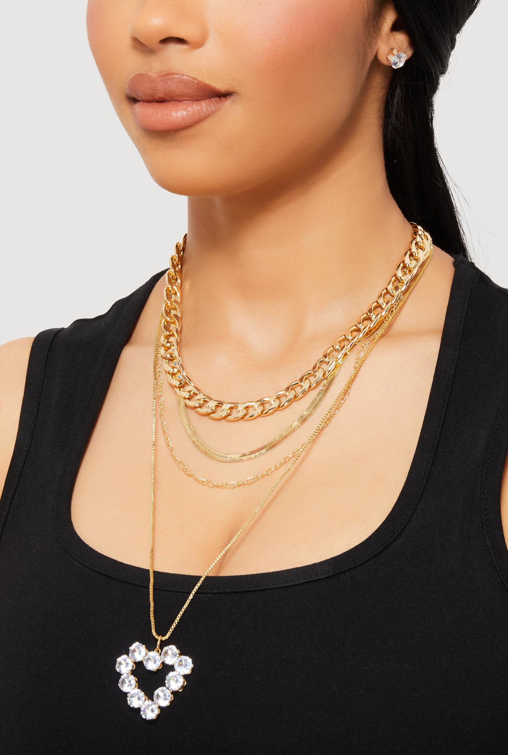 Butterfly Cubic Zirconia Layered Necklace and Earrings Set Female Product Image