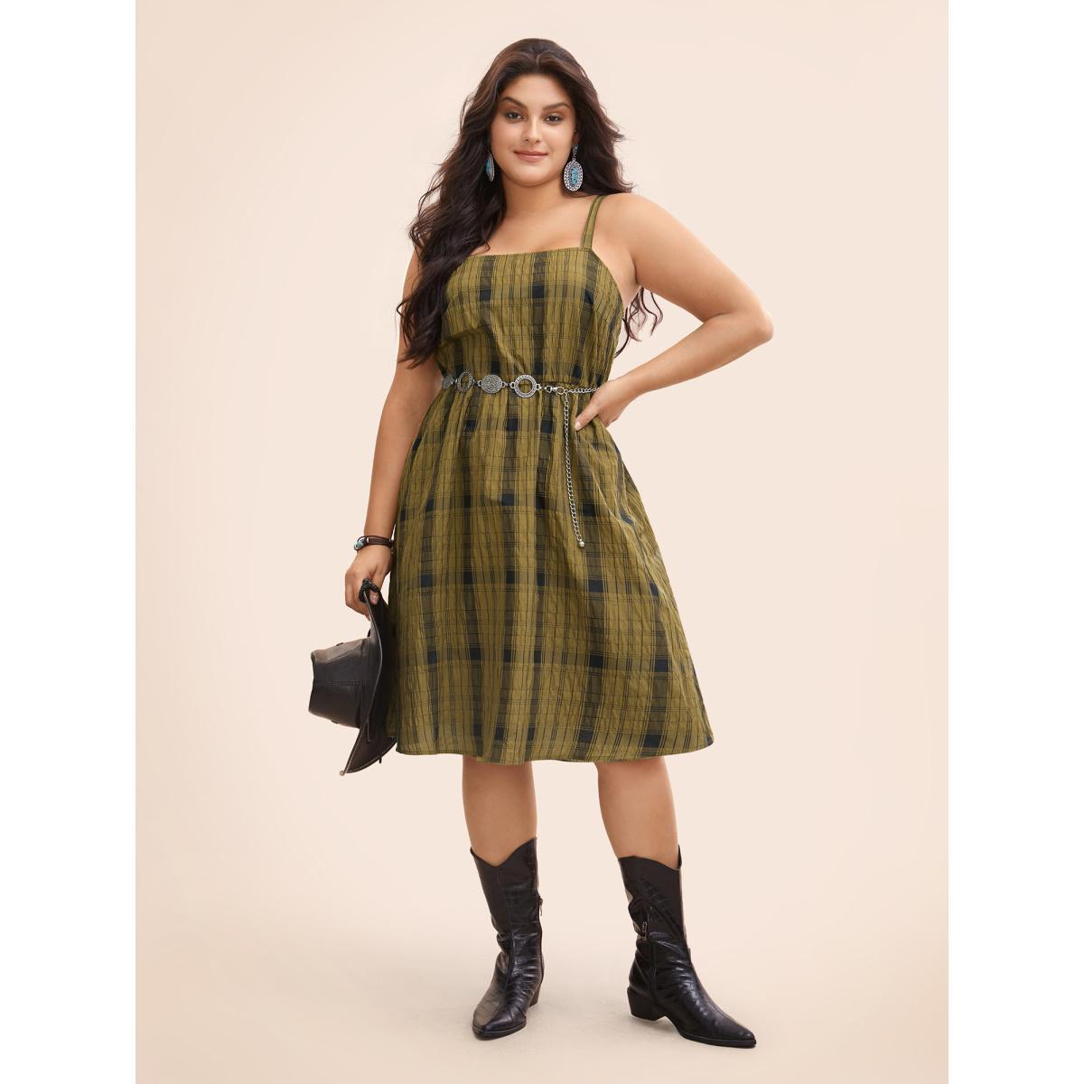 Plus Size Wrinkle-Treated Waist-Defining Midi Dress Olive Women Resort Texture Non Sleeveless Curvy BloomChic 22-24/3X Product Image