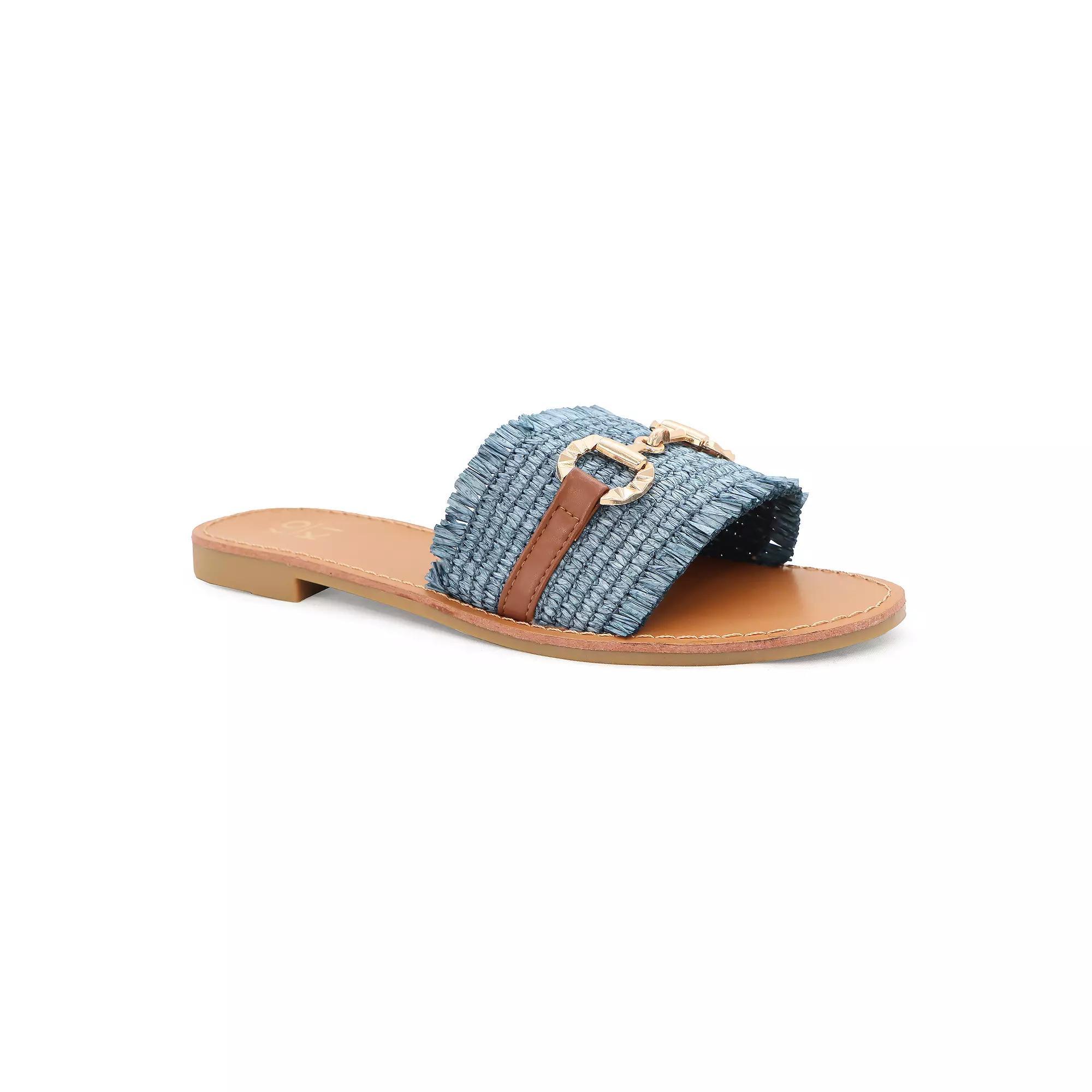 Yoki KARMEN-20 Raffia Woven Flat Buckle Women's Slide Sandals, Size: 9 Medium, Blue Product Image