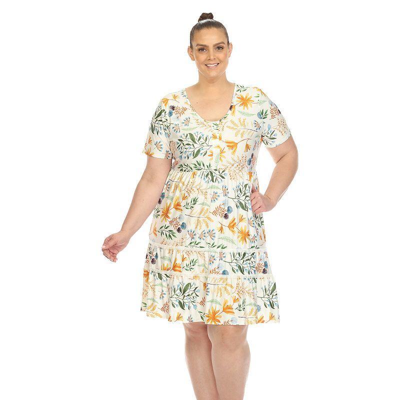 White Mark Plus Size Floral Short Sleeve Knee Length Dress Product Image