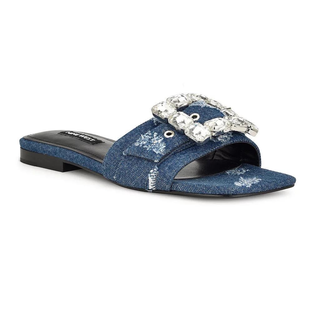 Nine West Matter Slip-on Embellished Women's Flat Sandals, Size: 7.5, Dark Blue Blue Product Image