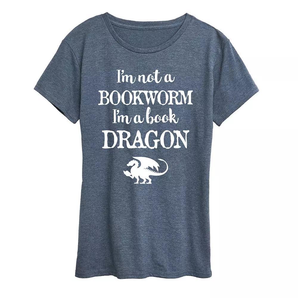 Womens Im A Book Dragon Graphic Tee, Girls Grey Red Product Image