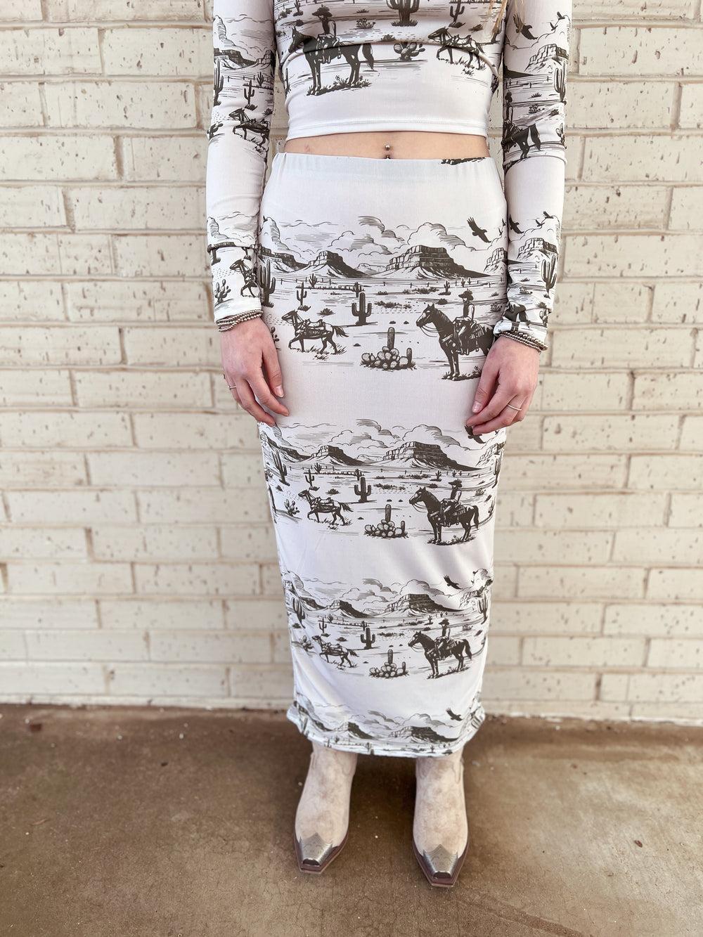 Ivory Western Desert Top and Midi Skirt Set Product Image