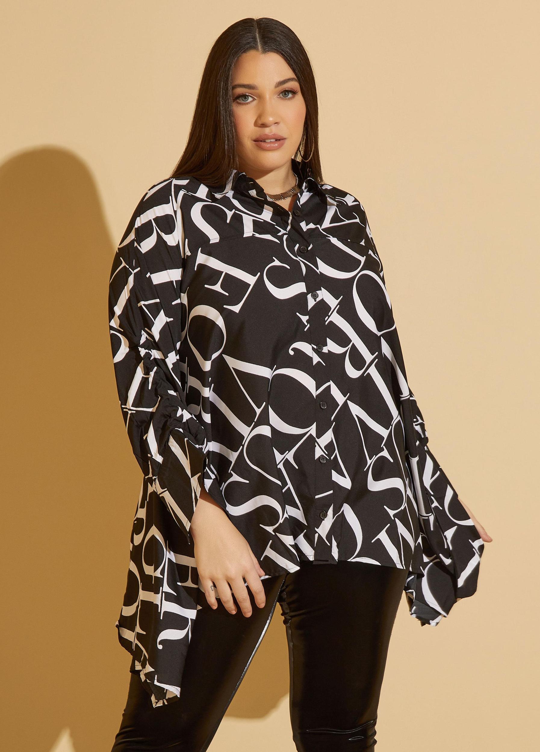 Letter Print Hi Low Shirt Product Image