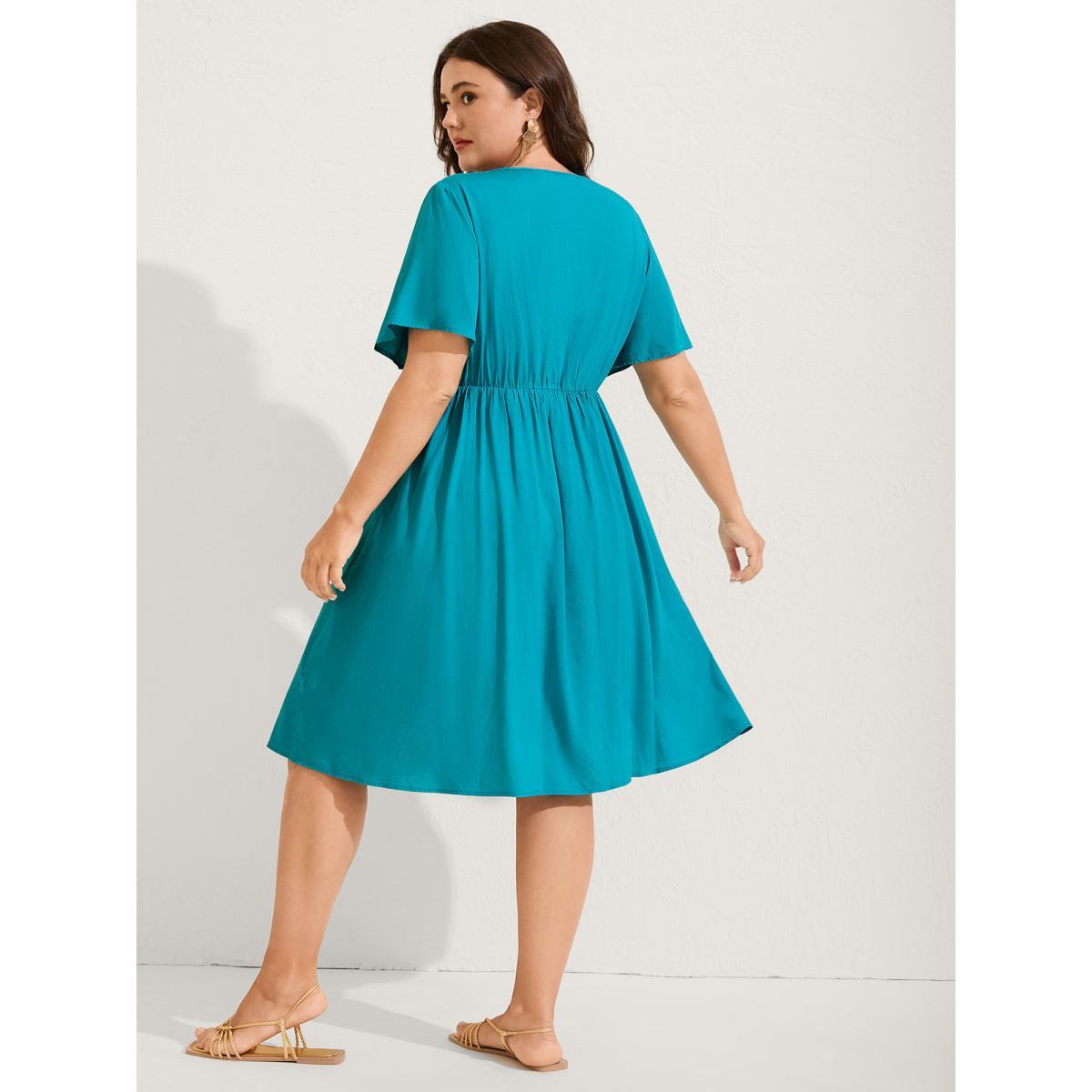 Plus Size Rayon Floral Embroidered Pockets Midi Dress Arctic Women V-neck Sleeveless Curvy BloomChic 18-20/2X Product Image