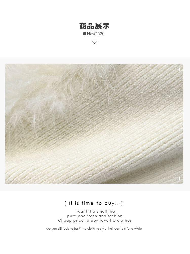 Furry-Trim V-Neck Wrapped Knit Top Product Image