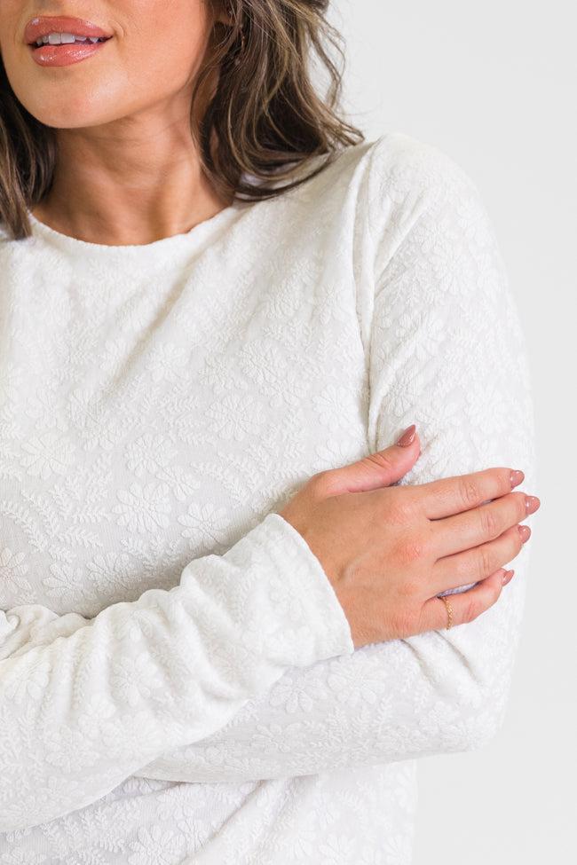 High Ambitions Ivory Floral Textured Knit Fitted Top  FINAL SALE Product Image