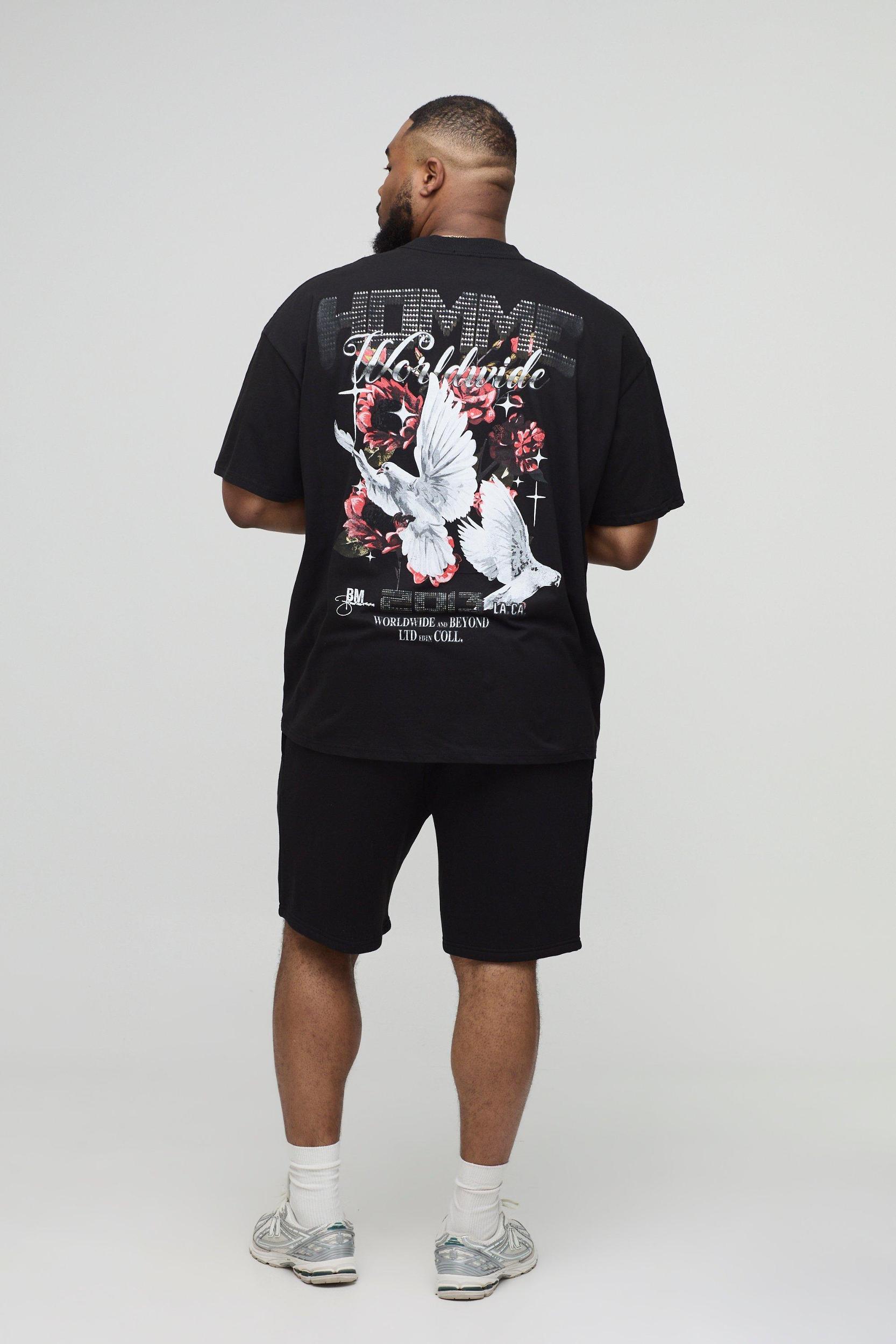 Plus Oversized Extended Neck Large Scale Homme Renaissance Floral Print T-Shirt | boohooMAN USA Product Image
