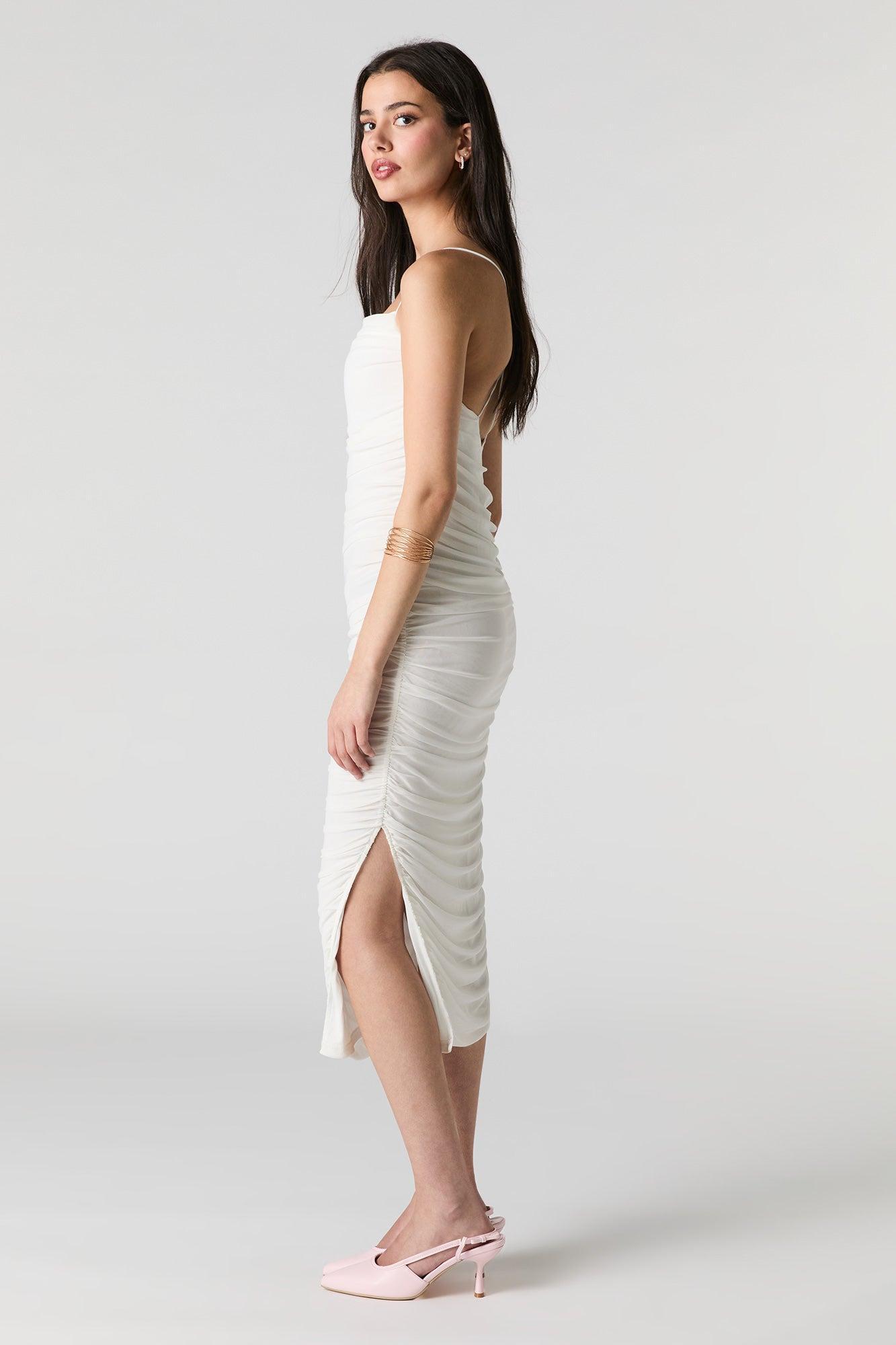 Mesh Ruched Midi Dress Female Product Image
