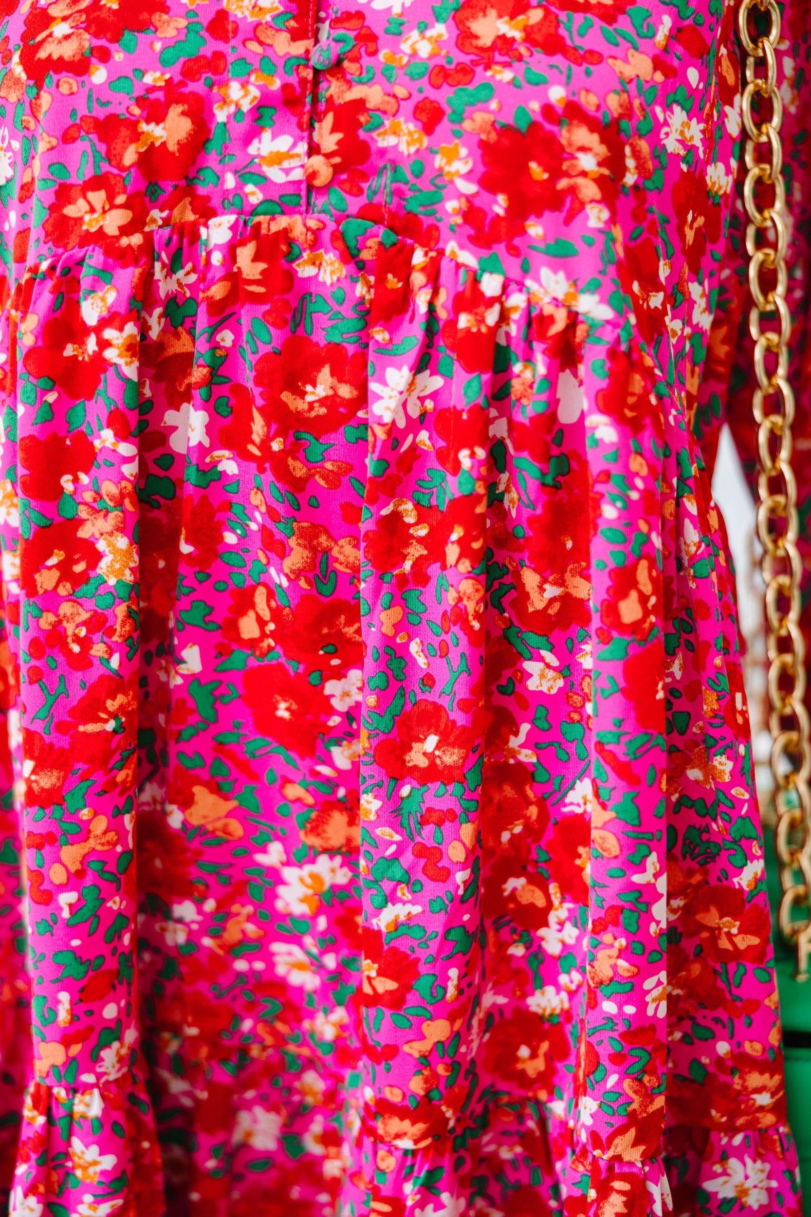 Can't Be Outdone Fuchsia Pink Ditsy Floral Babydoll Dress Female Product Image