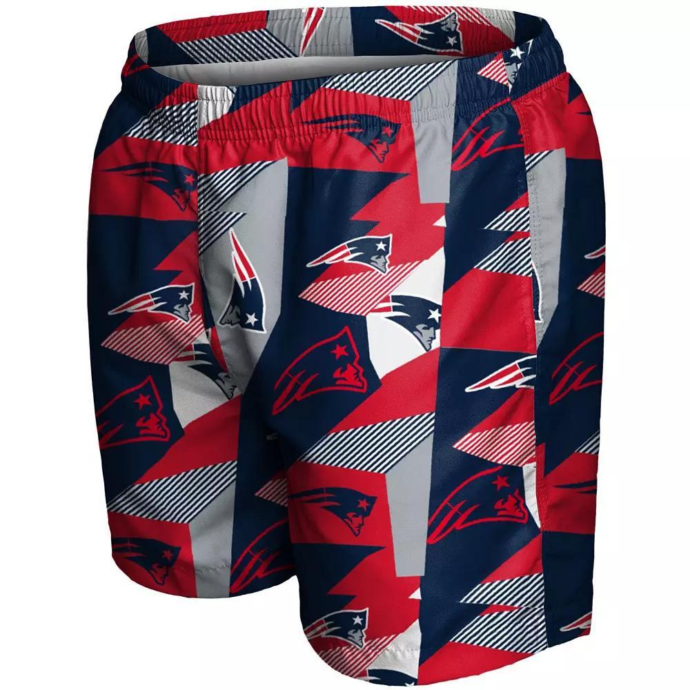 Men's FOCO Navy/Red New England Patriots Geo Print Swim Trunks, Size: Small, Blue Product Image