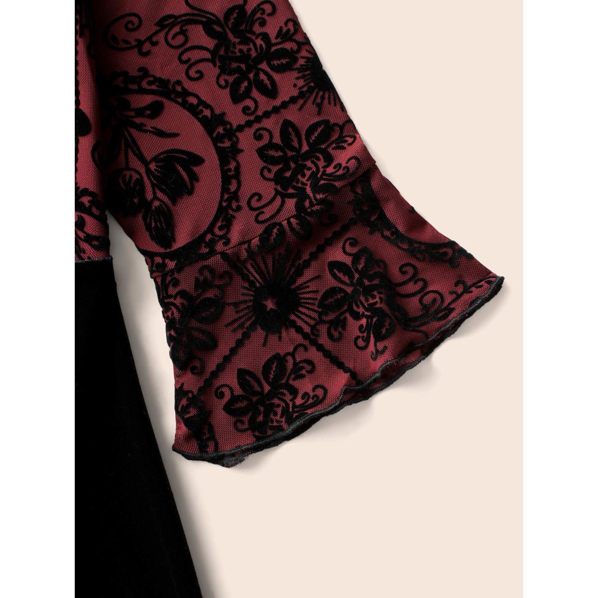 Plus Size Gothic Flocked Mesh Midi Dress Burgundy Women Cocktail Texture Party Curvy Bloomchic 14-16/1X Product Image
