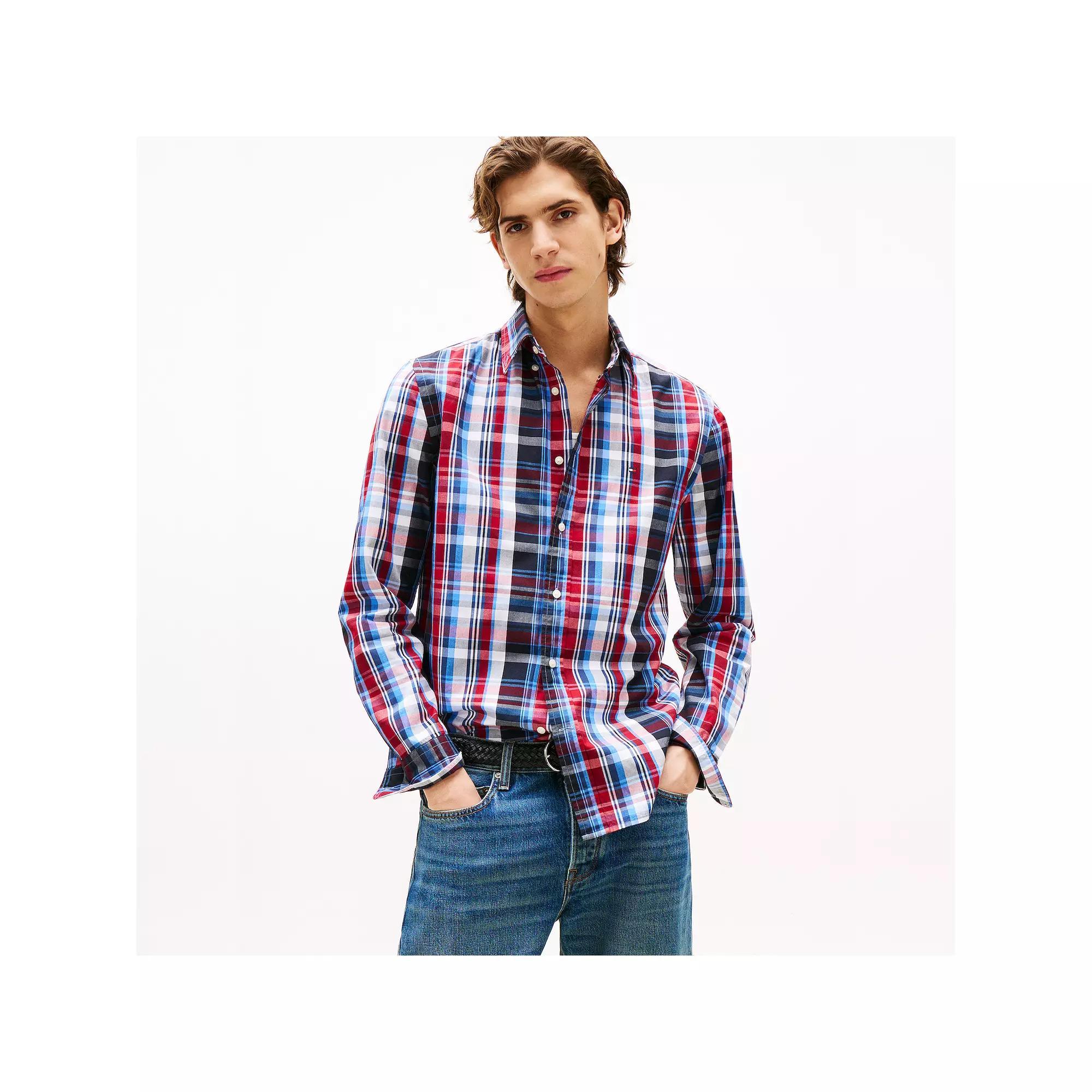 Men's Tommy Hilfiger Long Sleeve Check Flex Poplin Shirt, Size: Large, Red Check Product Image