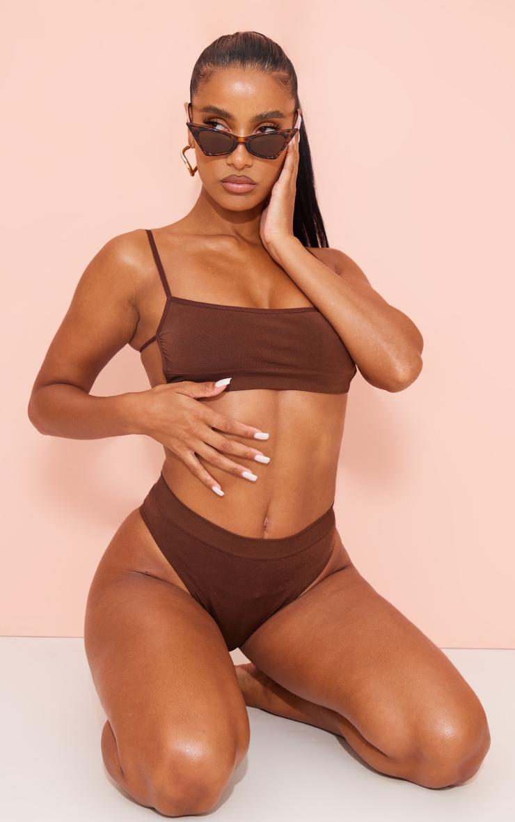 Chocolate Brown Mix & Match Seamless Strappy Back Bikini Top Product Image