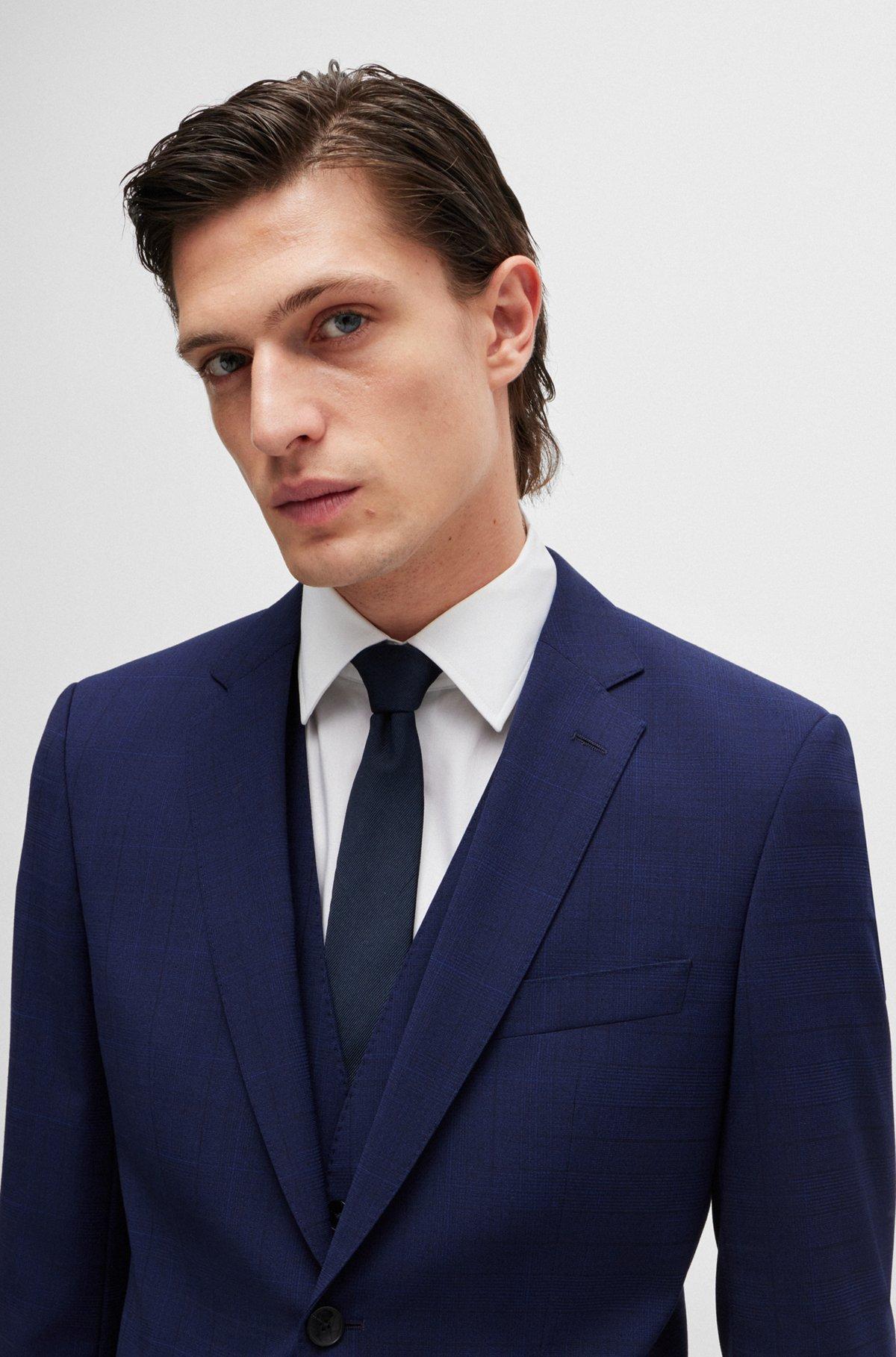 Slim-fit three-piece suit in checked stretch fabric Product Image