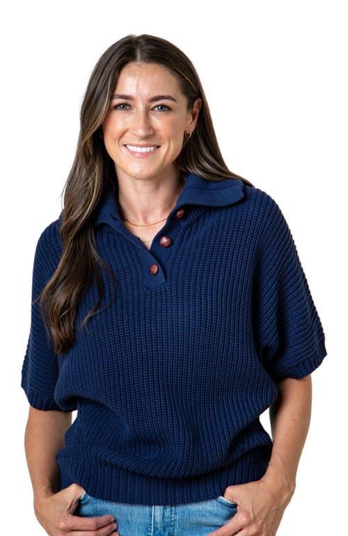 Hope & Henry Women's Organic Spread Collar Sweater in Navy Cardigan Stitch at Nordstrom, Size X-Small Product Image