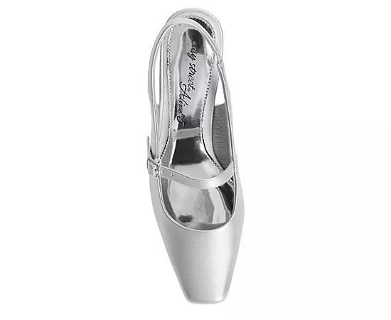 Easy Street Women's Cameo Square Toe Slingback Pumps, Size: 7.5, Silver Satin Product Image