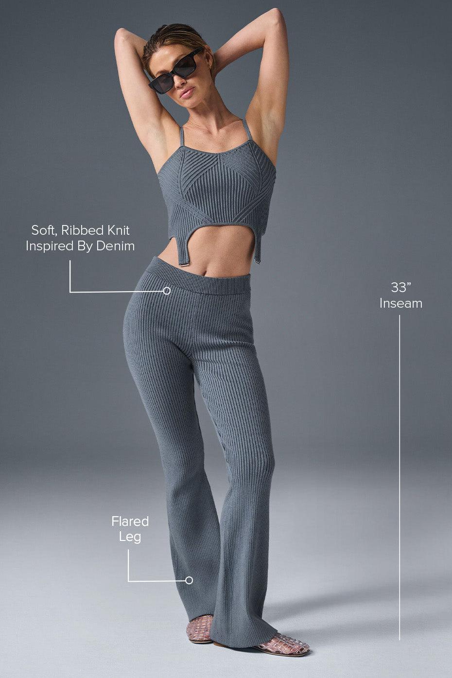 Denim Knit High-Waist Flare Pant - Steel Grey/Anthracite Female Product Image
