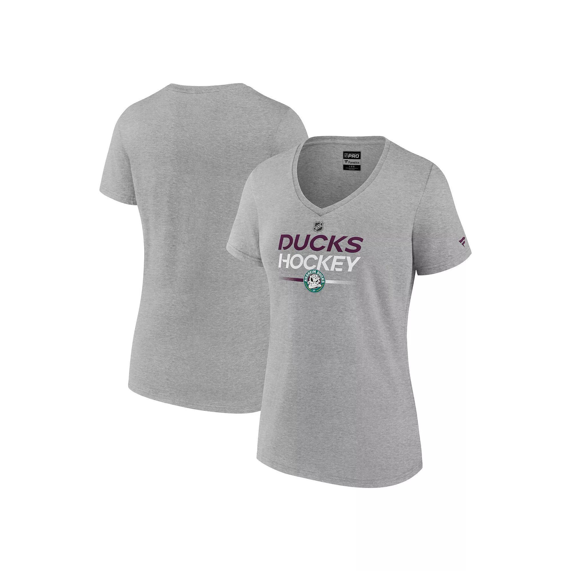 Women's Fanatics Branded Heather Gray Anaheim Ducks Authentic Pro Wordmark V-Neck T-Shirt, Size: 3XL, Dks Grey Product Image