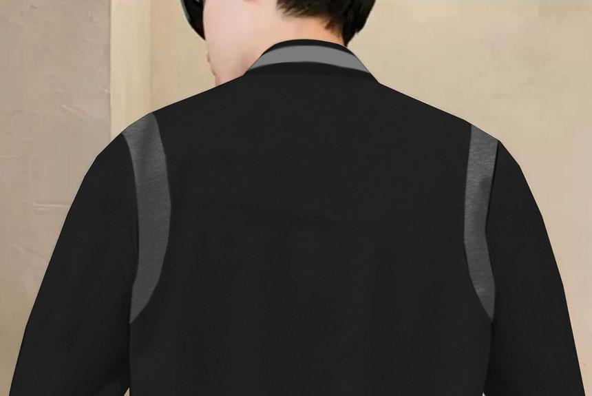 Contrast Trim Button-Up Baseball Jacket Product Image