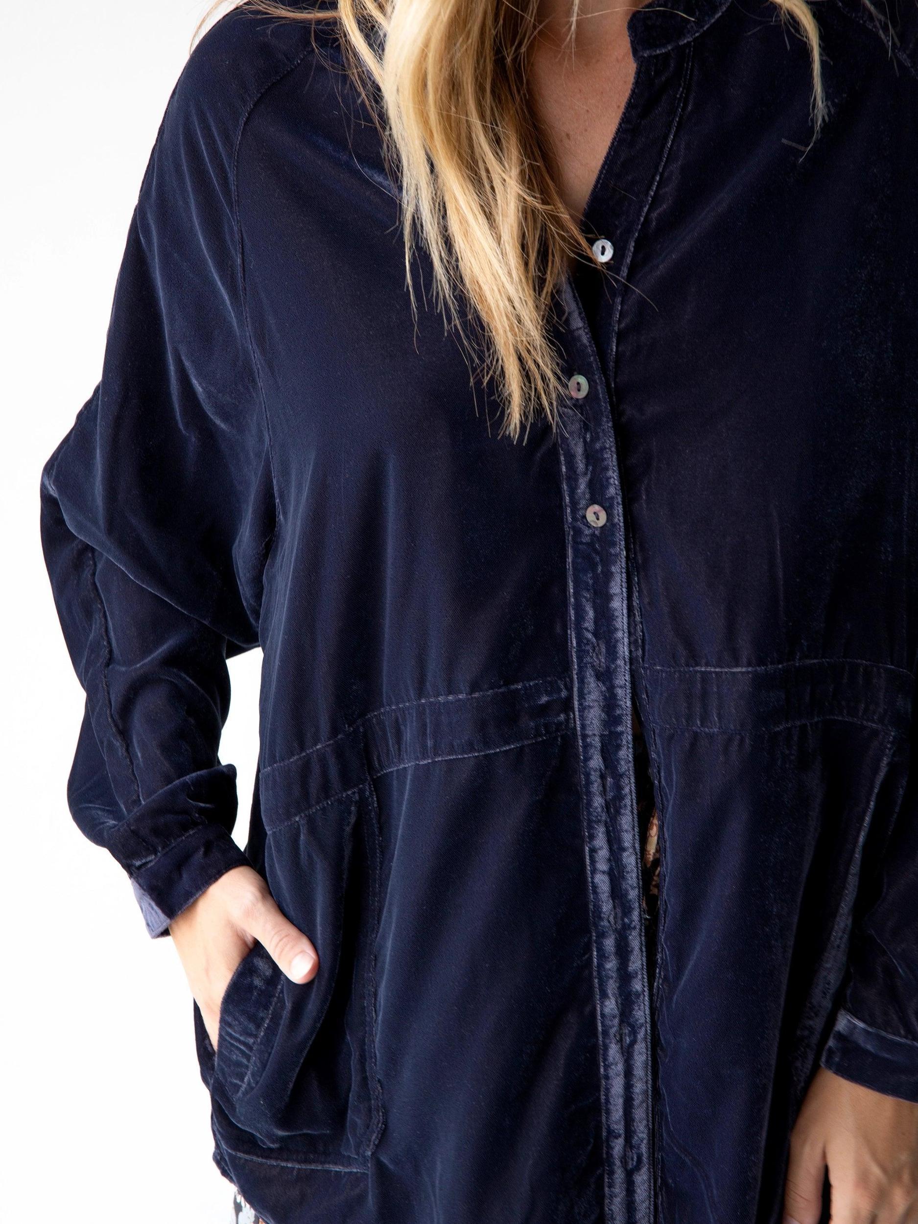 Laid Back Velvet Button Down - Slate Blue Product Image