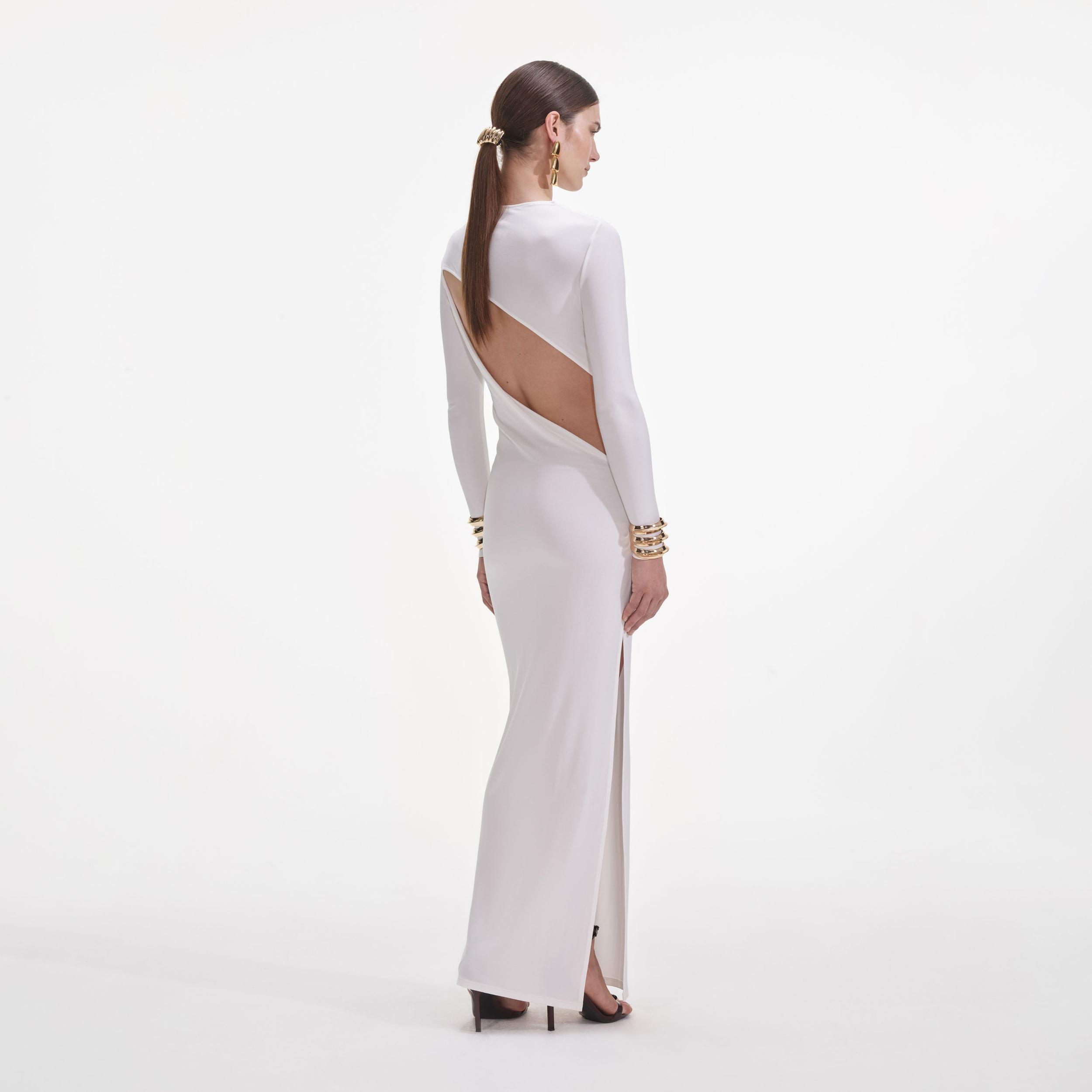 White Jersey Gathered Midi Dress Product Image