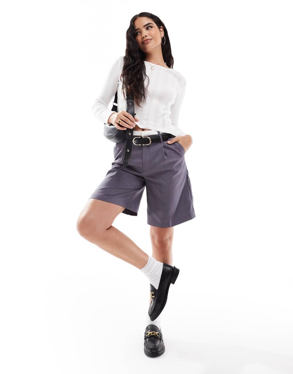 Vero Moda pointelle long sleeve top in white Product Image