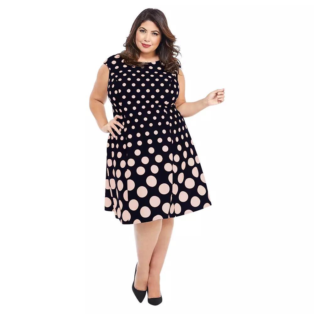 Plus Size London Times Cap Sleeve Fit & Flare Dress, Women's, Size: 16 W, Black Blush Product Image