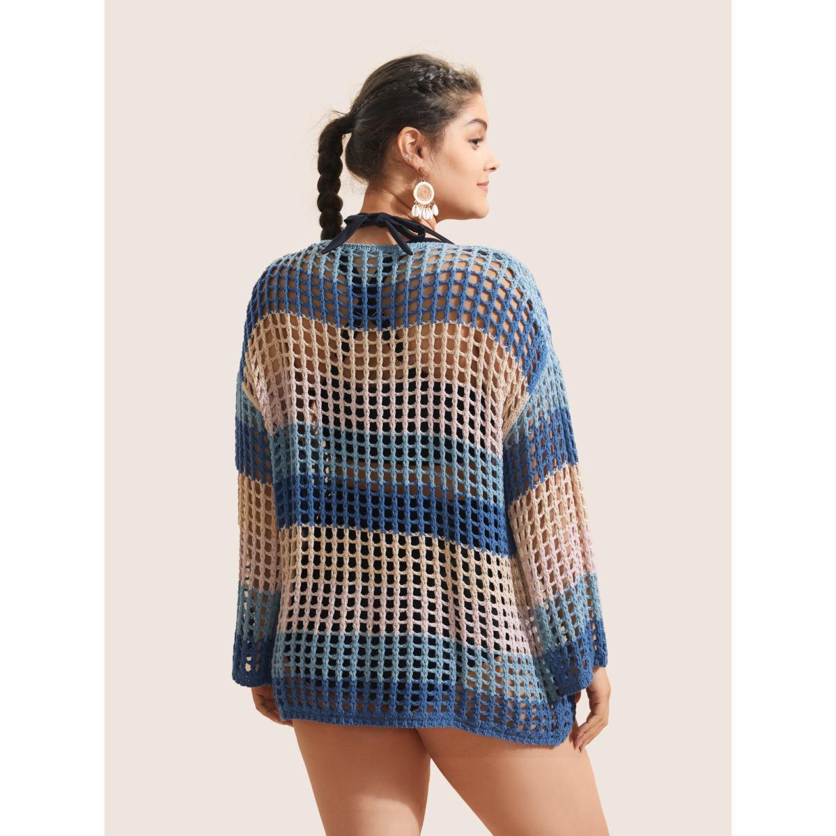 Plus Size Colorblock Contrast Cut Out Mesh Swim Cover Up Women's Swimwear Multicolor Beach Loose See through Curve Swim Cover Ups BloomChic 12/L Product Image