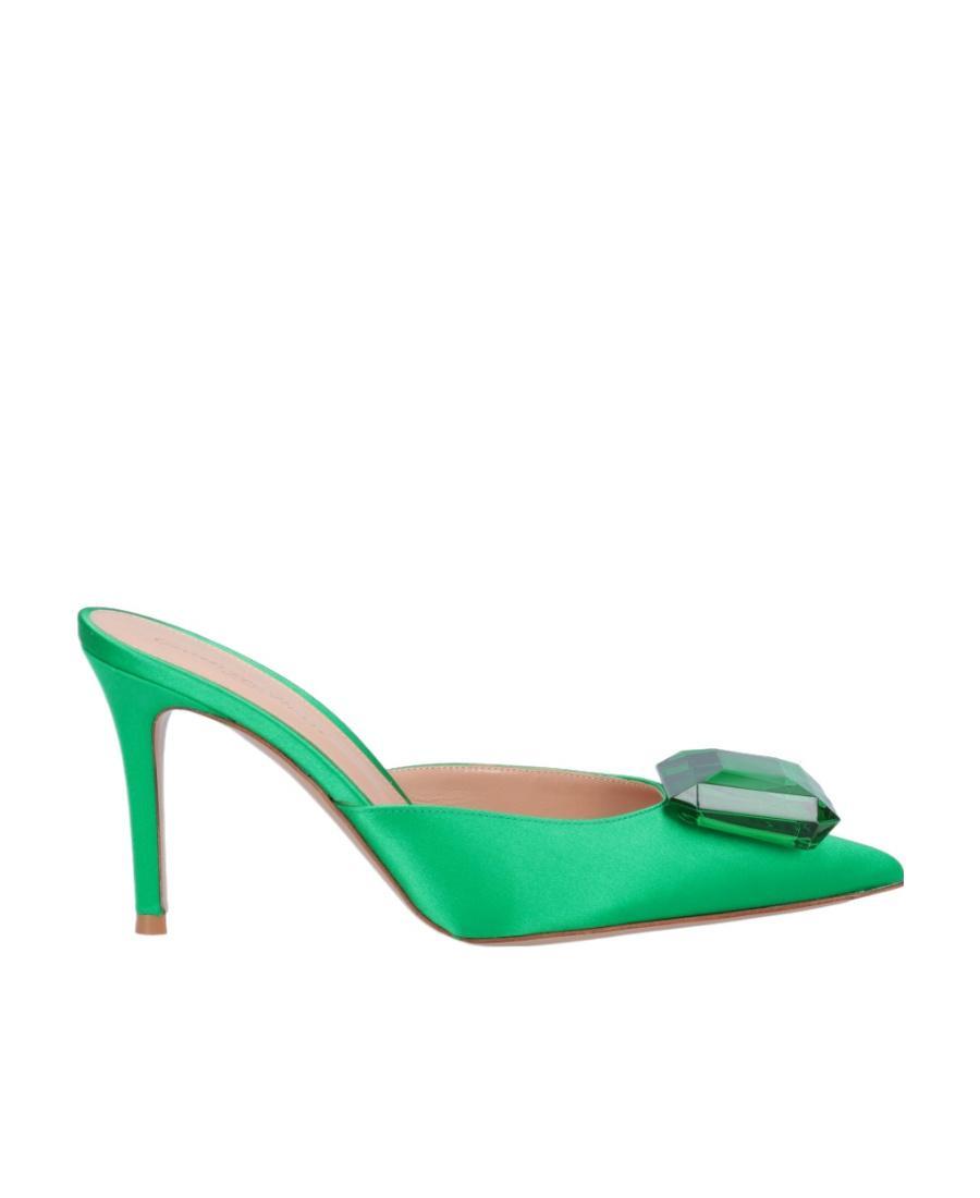 GIANVITO ROSSI 85mm Jaipur Satin Mules In Green Product Image