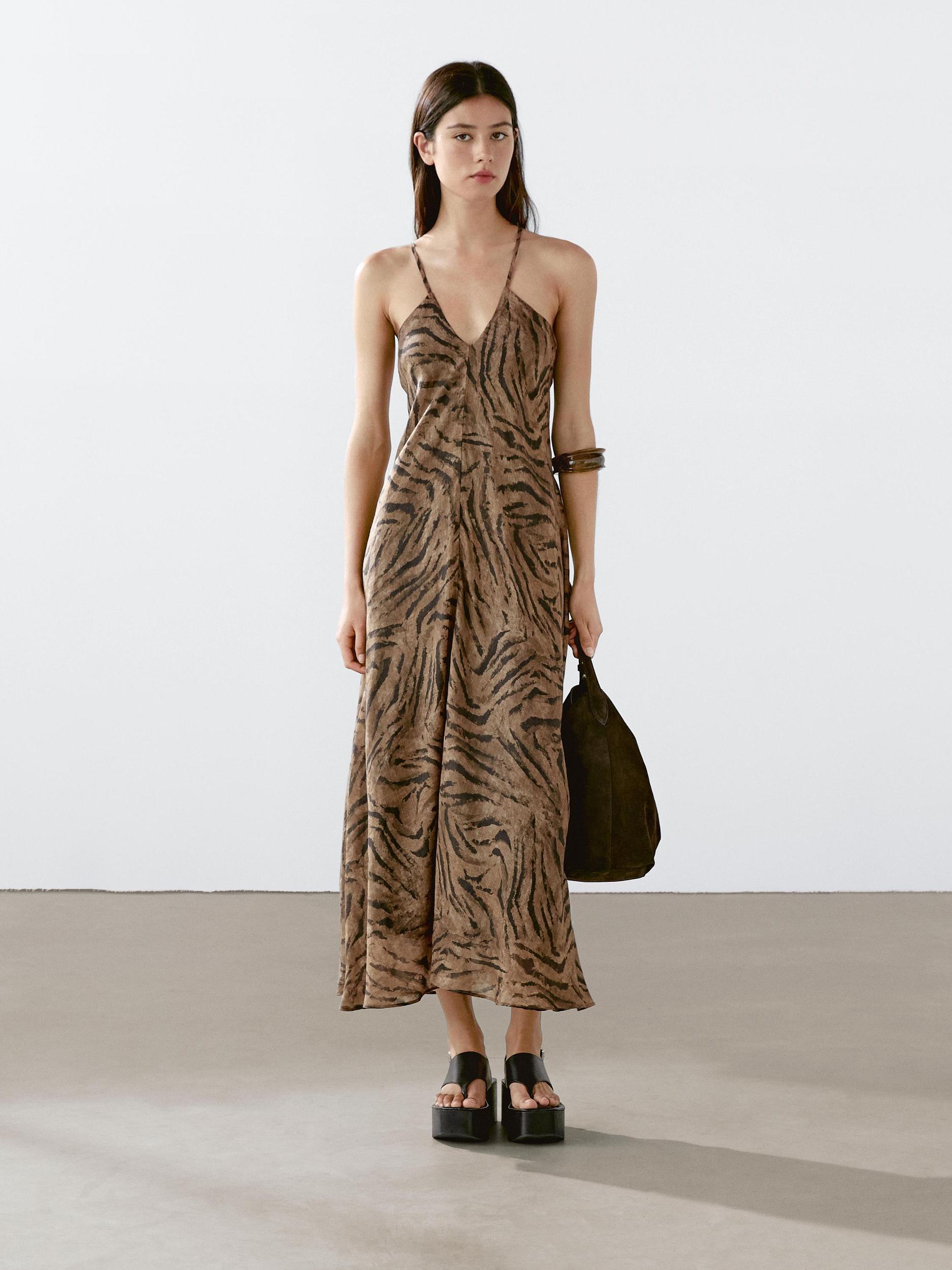 Long ramie blend animal print dress Product Image