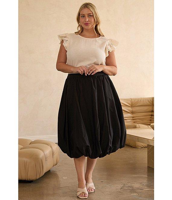 Skies Are Blue Plus Size Poplin Bubble Midi Skirt Product Image