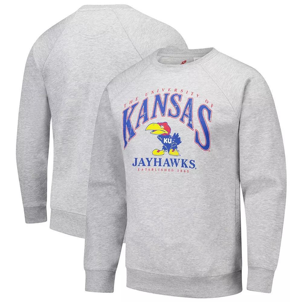 Men's League Collegiate Wear Heather Gray Kansas Jayhawks Tall Arch Essential 2.0 Pullover Sweatshirt, Size: Medium, Grey Product Image