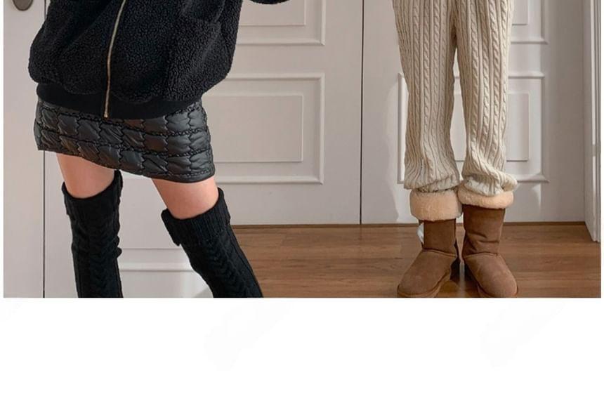 Fleece Turtleneck Plain Loose-Fit Zip-Up Jacket Product Image