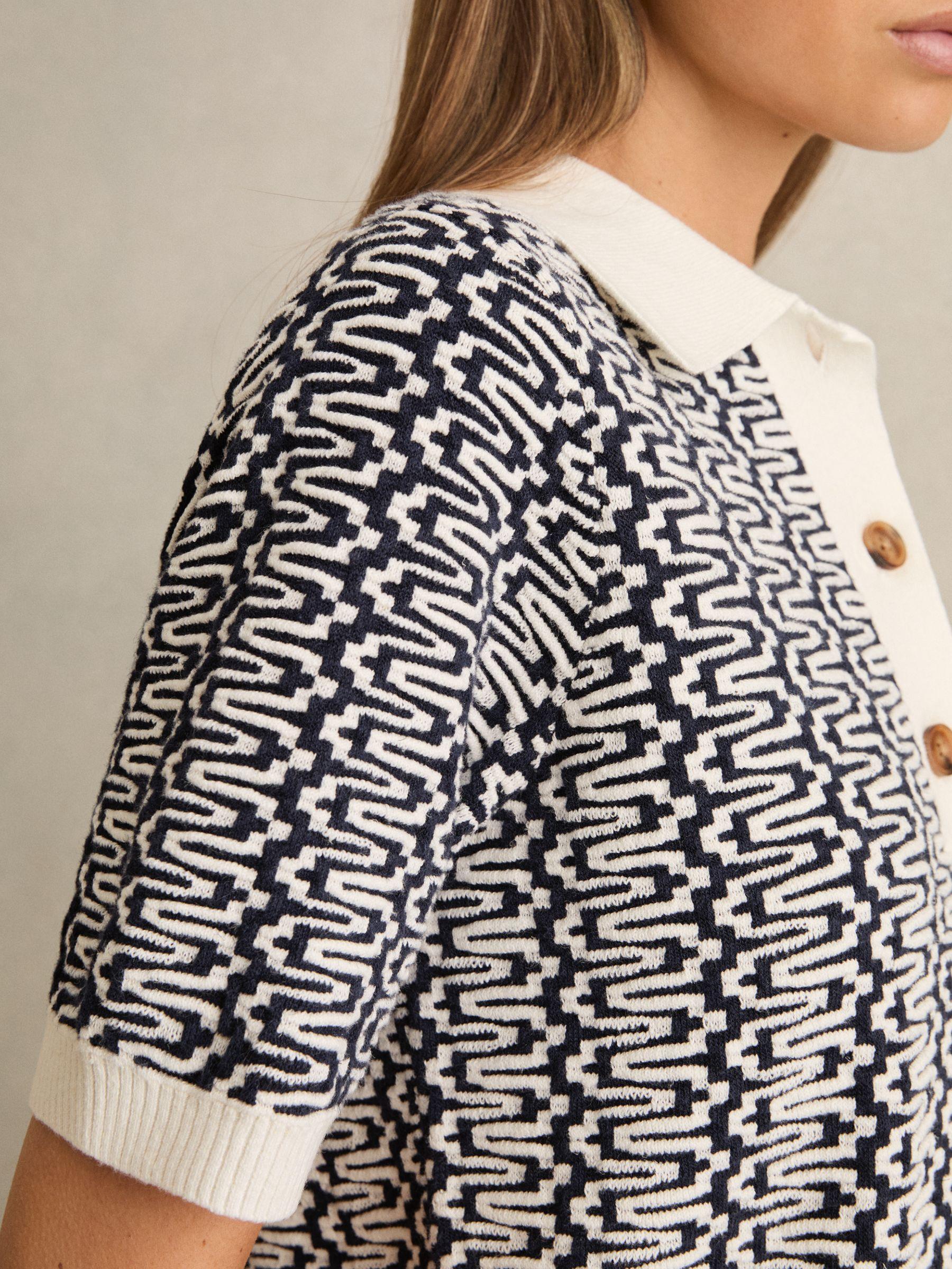 Zig-Zag Knit Polo Shirt in Blue/Ivory Product Image