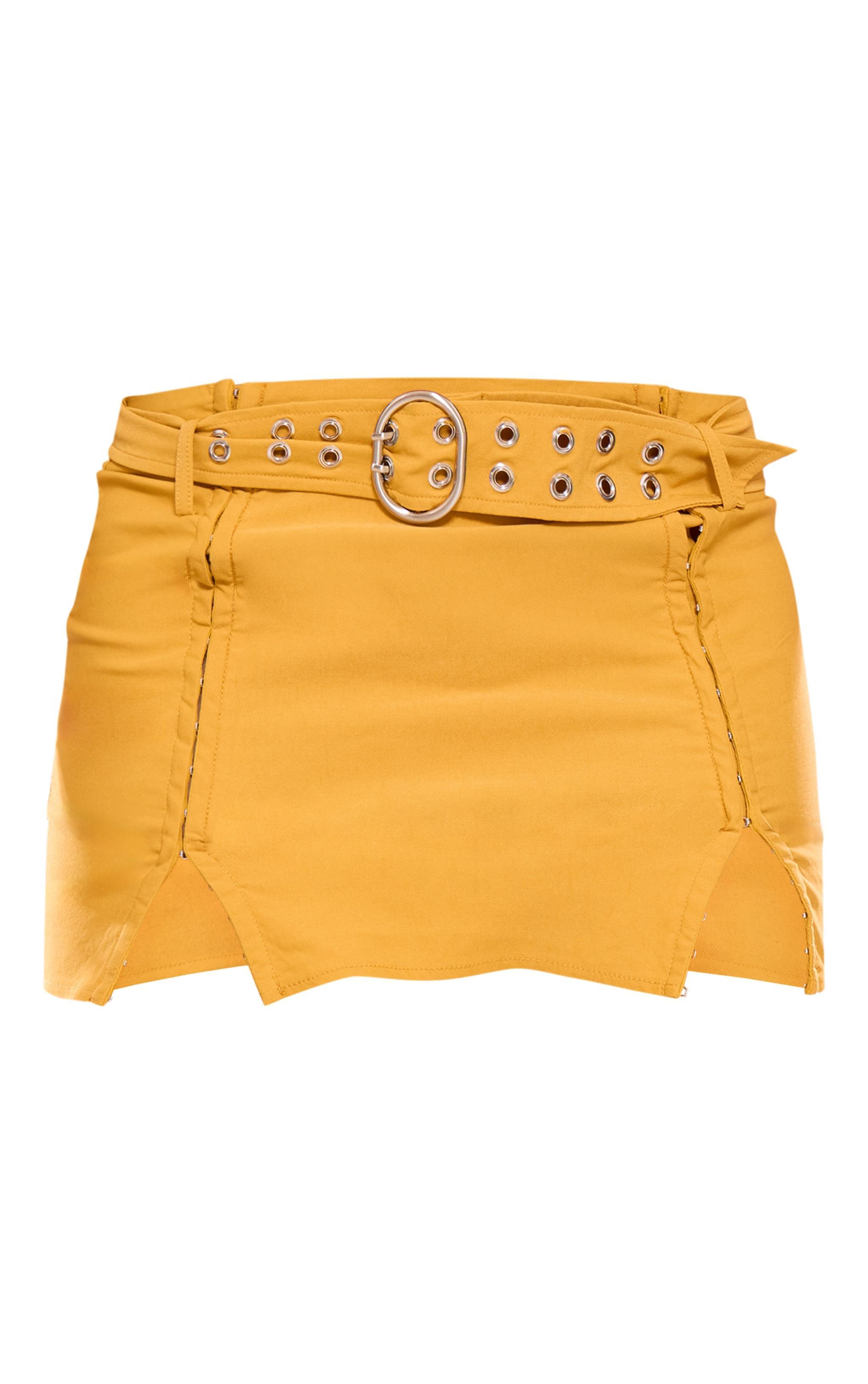 Shape Mustard Belted Utility Split Front Mini Skirt Product Image
