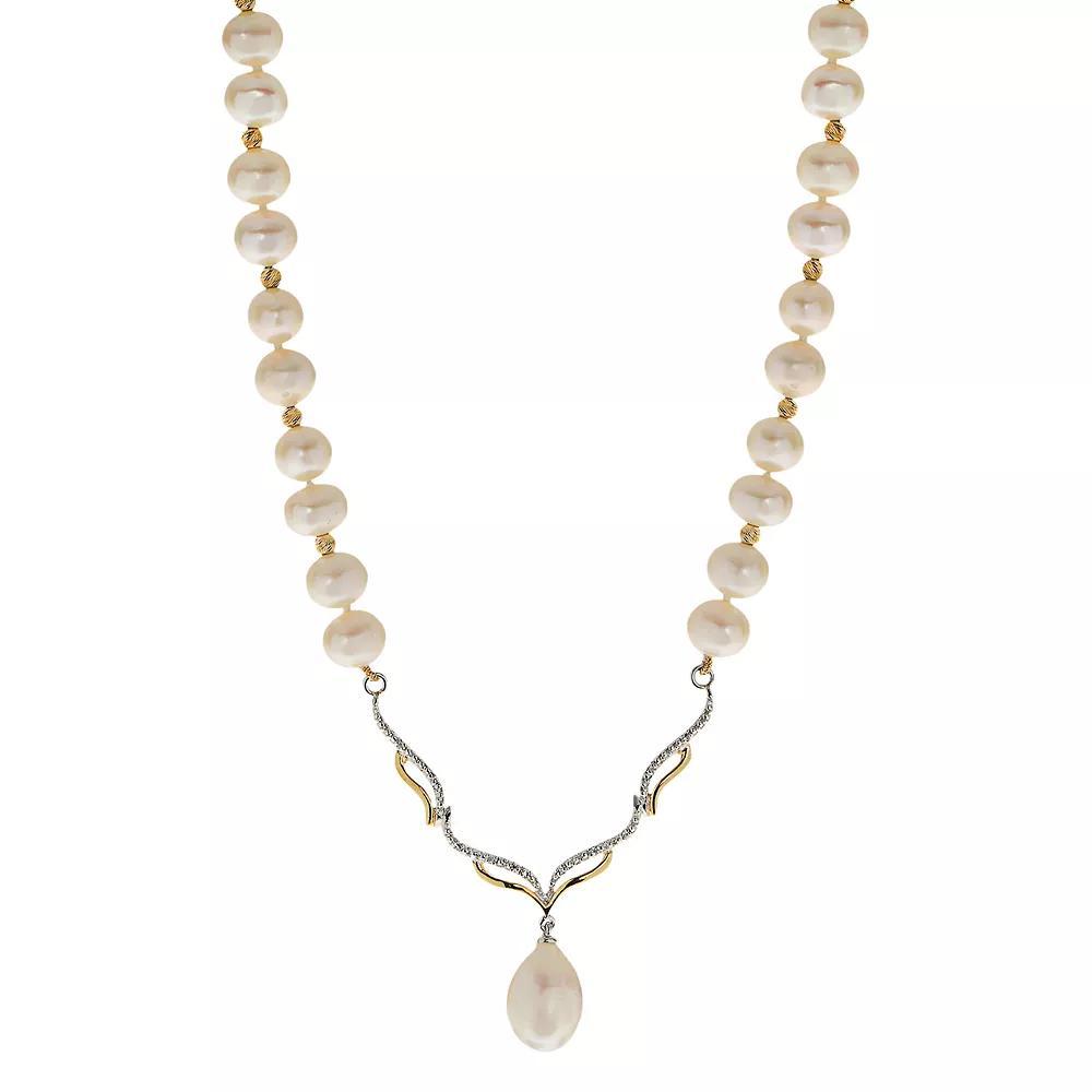 PearLustre by Imperial 14k Gold Over Silver Freshwater Cultured Pearl & White Topaz Necklace, Womens Product Image