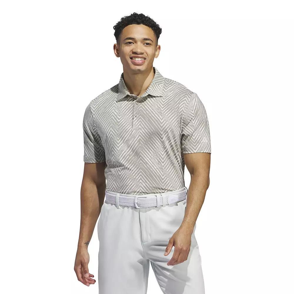 Men's adidas Ultimate365 Allover Striped Print Polo Shirt, Size: XL, Silver Pebble Product Image