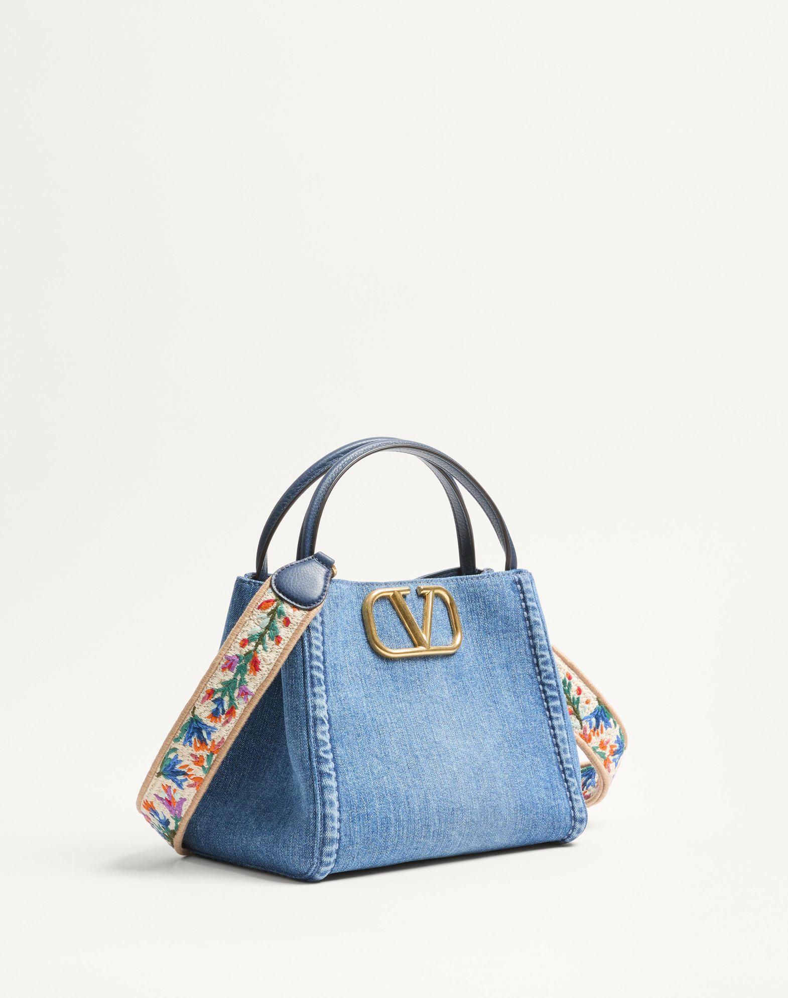 Valentino Garavani Alltime Medium Handbag In Denim With Embroidered Strap Product Image