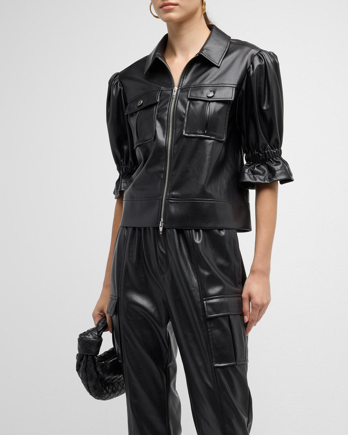 Cinq a Sept Faux Leather Puff Sleeve Jacket Product Image
