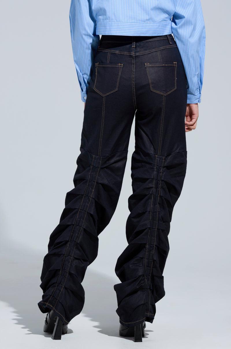 NEVER CHANGE UP WAX EFFECT RUCHED JEANS Product Image