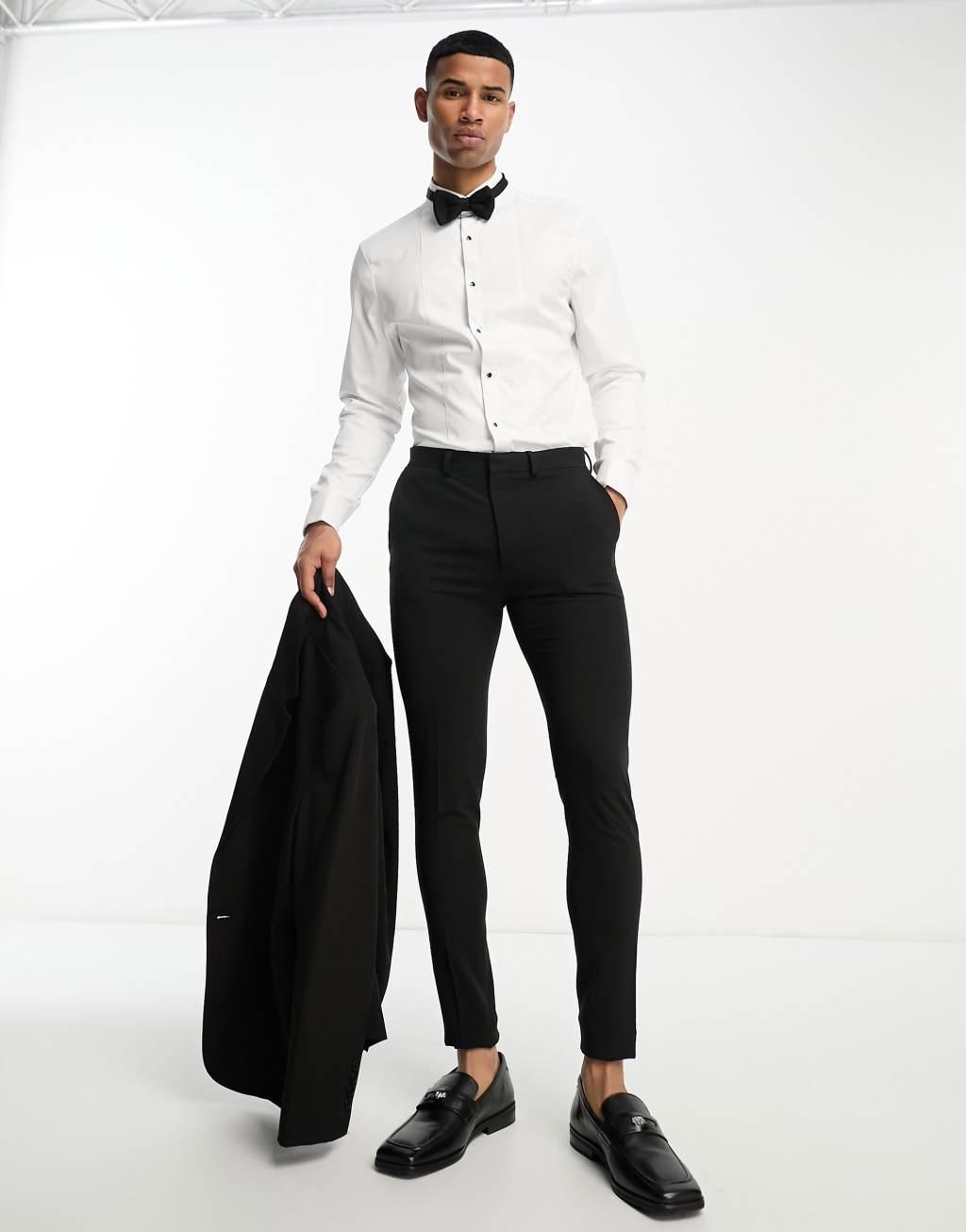 ASOS DESIGN easy iron slim sateen formal dress shirt with bib in white Product Image