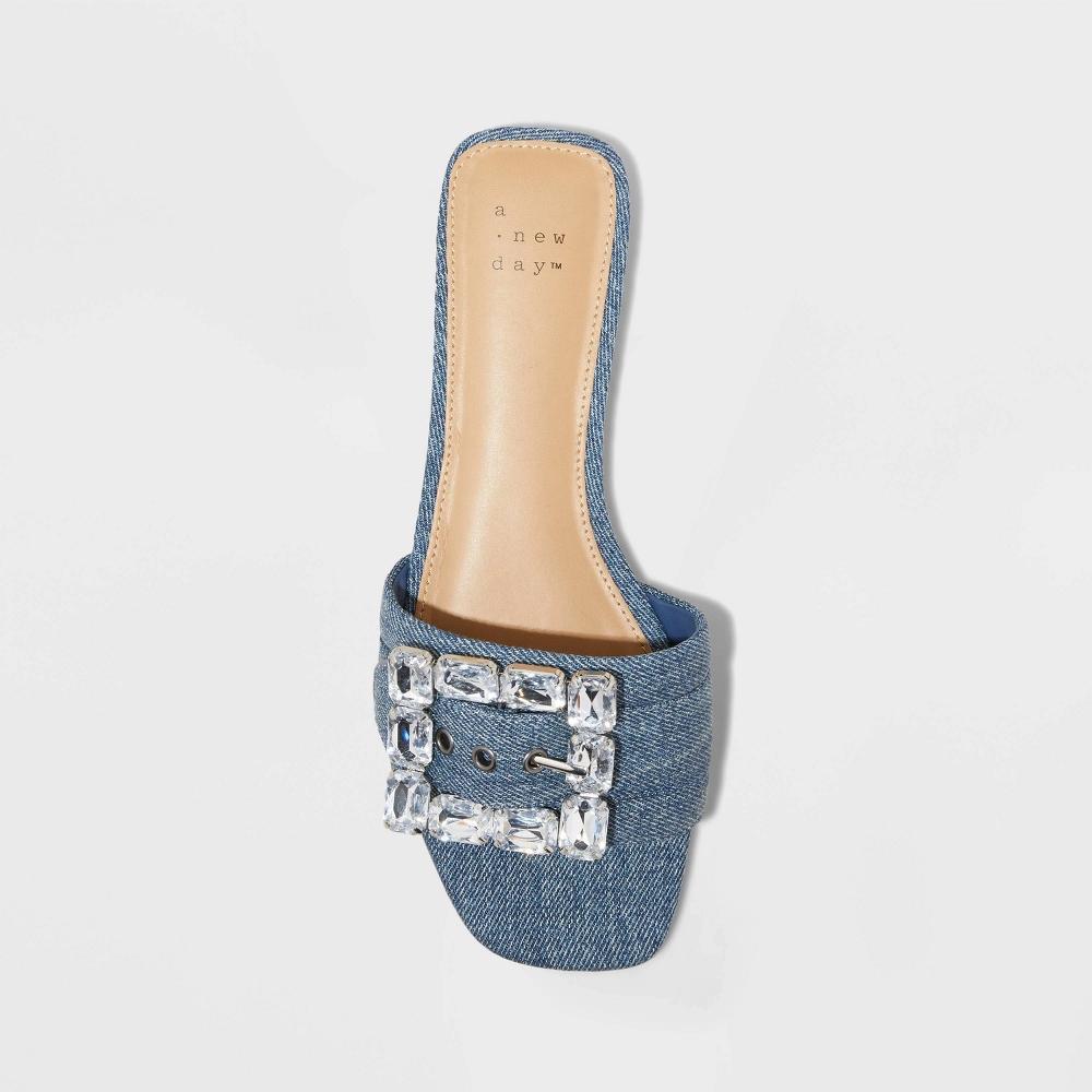 Women's Kelsey Rhinestone Buckle Slide Sandals - A New Day™ Product Image