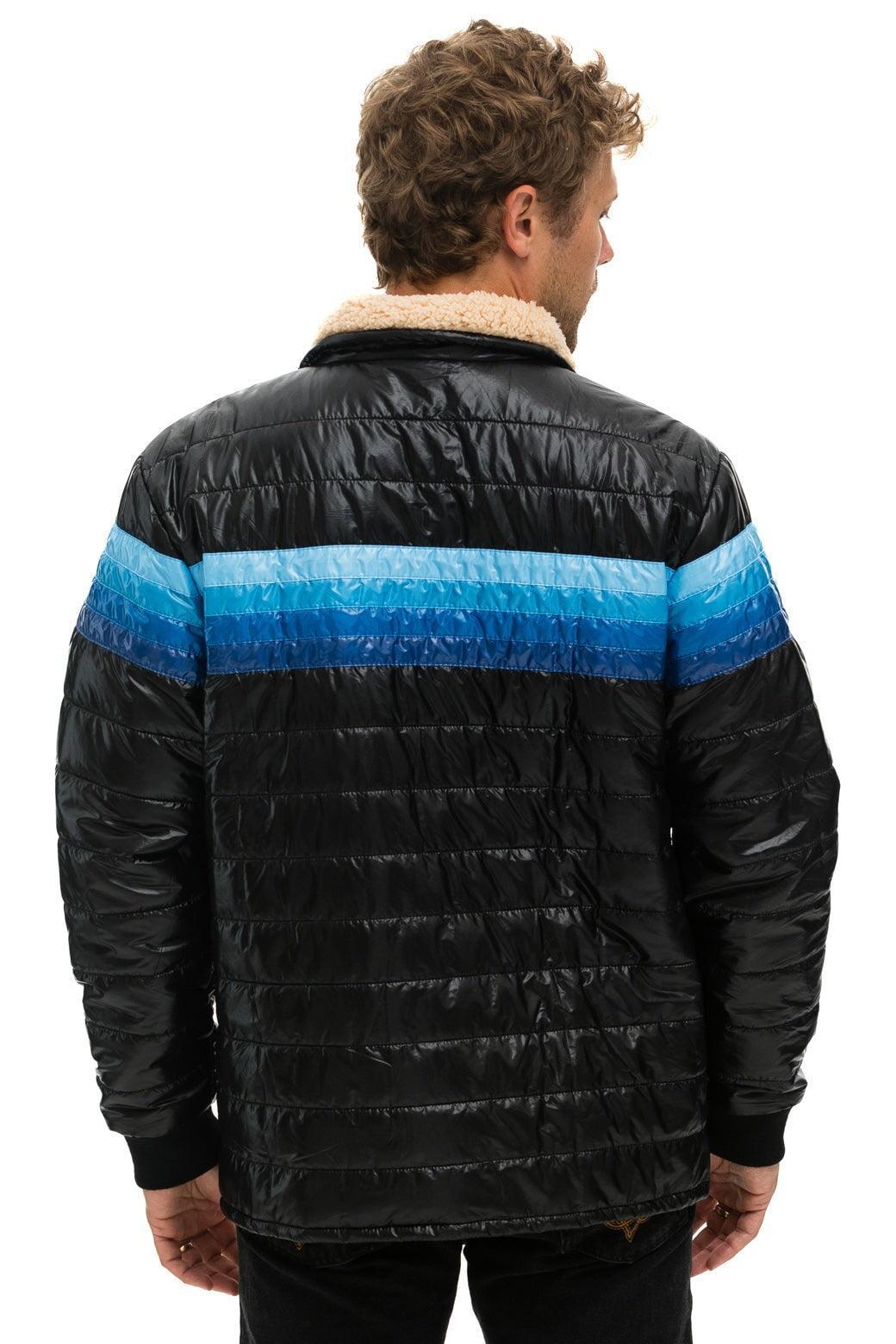 4 STRIPE RAINBOW SLEEVE JACKET -  GLOSSY BLACK // BLUE Male Product Image