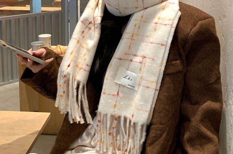 Plaid Applique Fringed Scarf Product Image