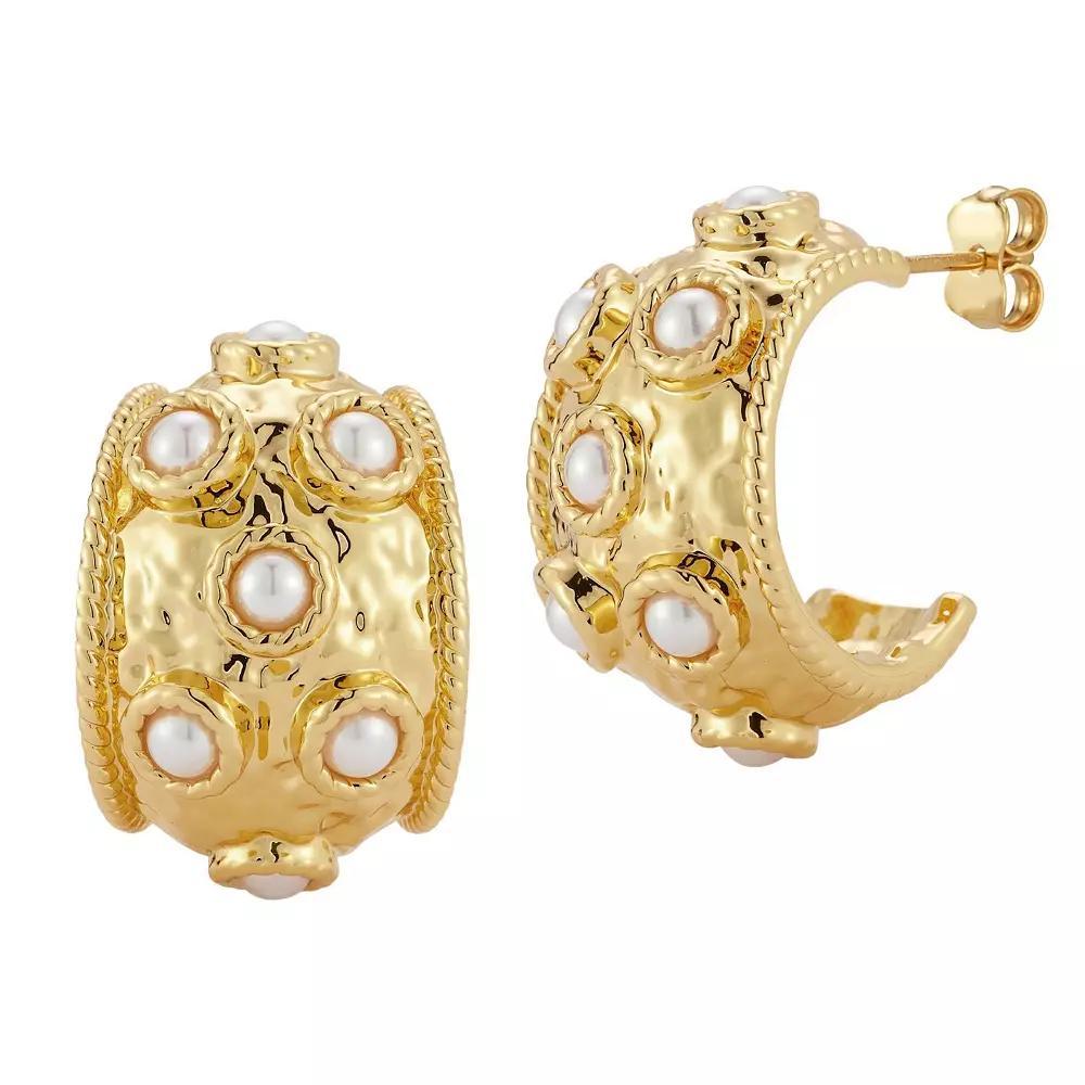 WINX 18k Gold Plated Vintage Bold Wide Hoop Earrings, Women's, Gold Tone White Product Image