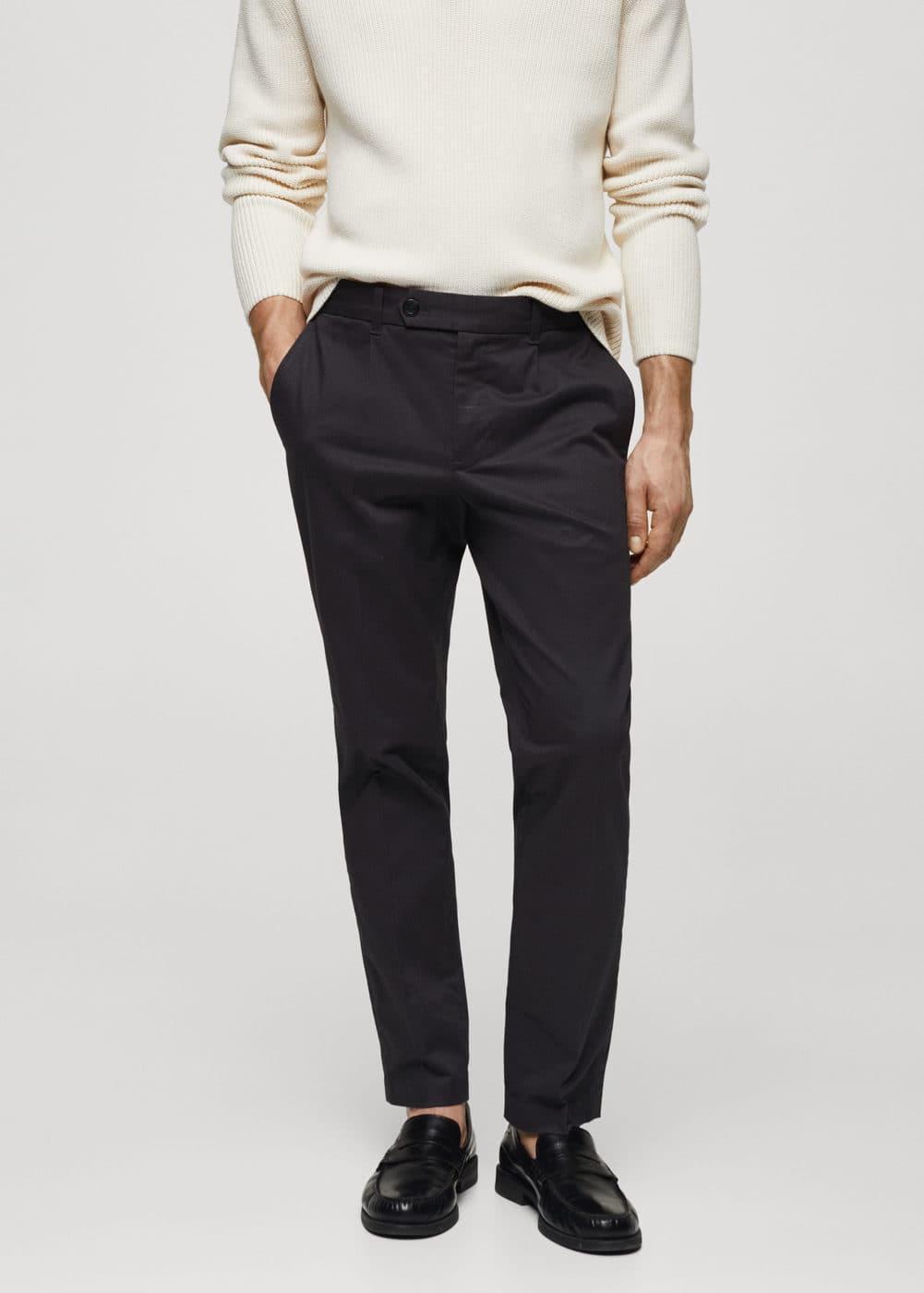 Mango Mens Slim-Fit Cotton Pleated Pants Product Image