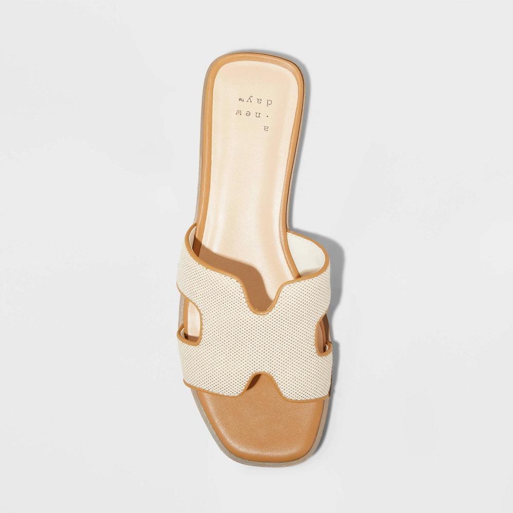 Women's Nina H-Band Slide Sandals - A New Day™ Khaki 7: Slip-On Open Toe, Block Heel, Textured Outsole, Medium Width Product Image