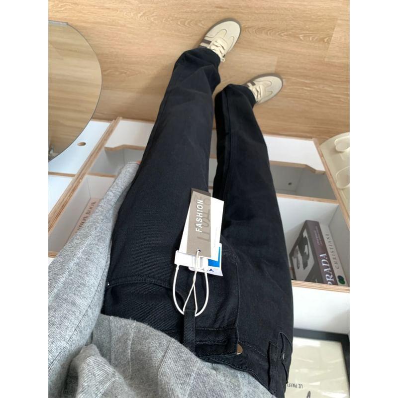 High Rise Plain Straight Leg Jeans Product Image
