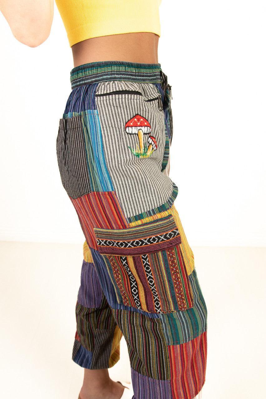 Cargo Embroidered Patchwork Pants Product Image